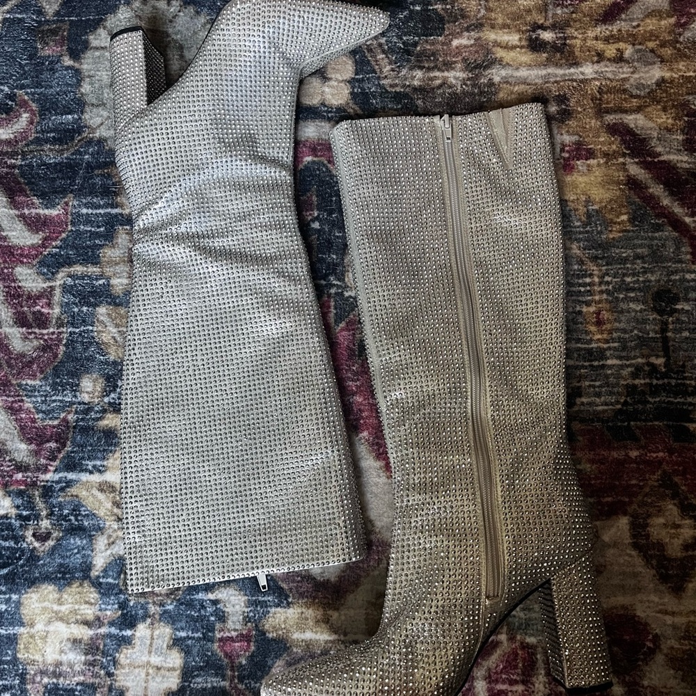 Silver Rhinestone Knee-High Boots